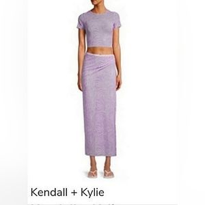 Kendall + Kylie Lilac Abstract Tiger Mesh Coverup Skirt & Crop Top Set Sz M NWT